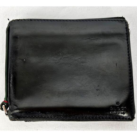 GUCCI VINTAGE MEN'S BLACK LEATHER BI-FOLD WITH COIN POCKET MADE IN ITALY - Picture 2 of 16
